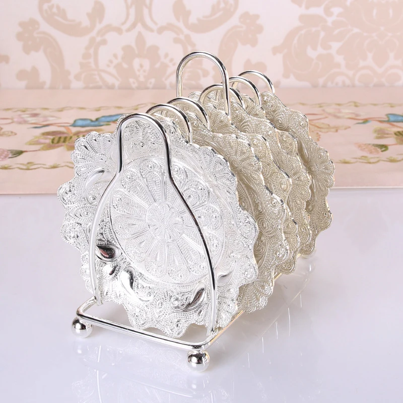 

European Round Coaster Metal Tea Cup Mat Heat Insulation Table Decoration