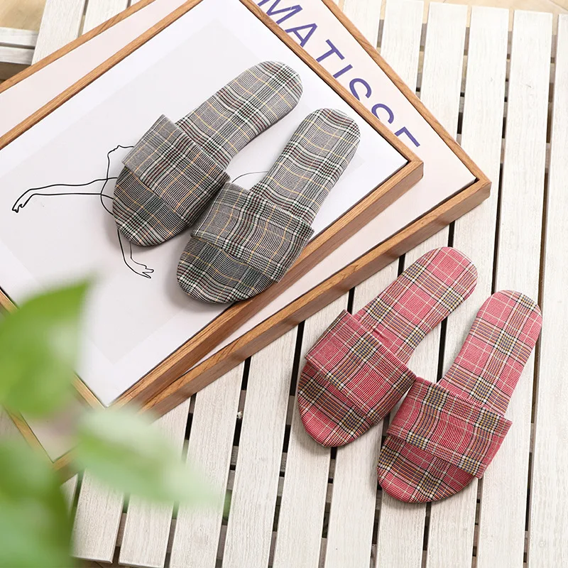 

Customizable Open Toe Rubber Sole Women's Sandals Flat 19 Spring And Summer Creative-Home Anti-slip Fabric Cotton Slippers