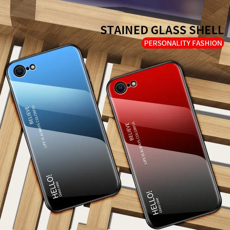 Case for iPhone X XS SE 2020 11 Pro Max Gradient Tempered Glass Soft Silicone TPU Frame Shockproof 6 6S 7 8 Plus | Мобильные