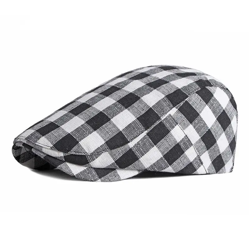 Cotton Spring Autumn Plaid Newsboy Caps Flat Peaked Cap Men And Women Painter Beret Hats 64