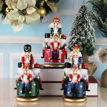 

Wooden Nutcracker Doll Rotating Music Box Miniature Figurines Vintage Handcraft Puppet New Year Christmas Ornaments Home Decor