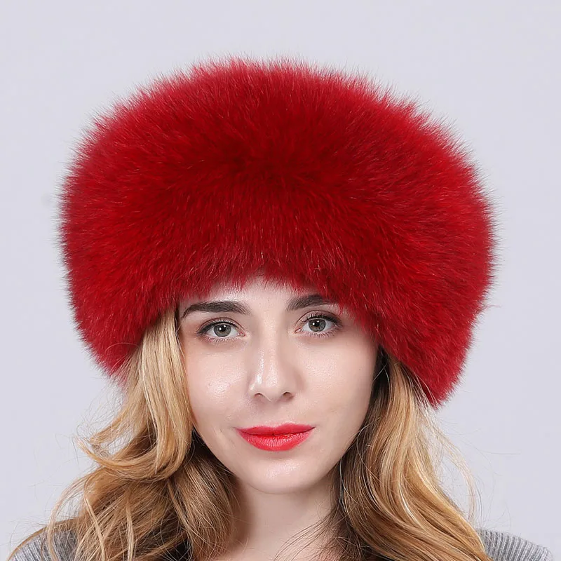 Новое поступление, зимняя женская шапка из натурального Лисьего меха, женские качественные меховые шапки-бомберы из натурального Лисьего меха - Цвет: RED