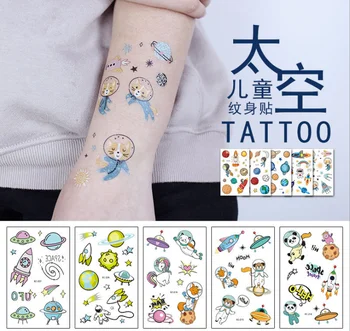 

5pcs Children's Space Series Temporary Tattoo boy girl Arm Cartoon Astronauts Art Tattoo Stickers Planet waterproof
