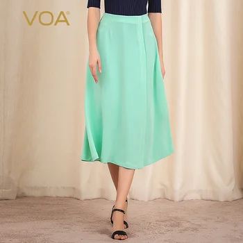 

VOA Light Cyan 40mm Heavyweight Silk Medium Waist Hidden Pull White Arch Needle Simple Crisp Elegant Skirt C682