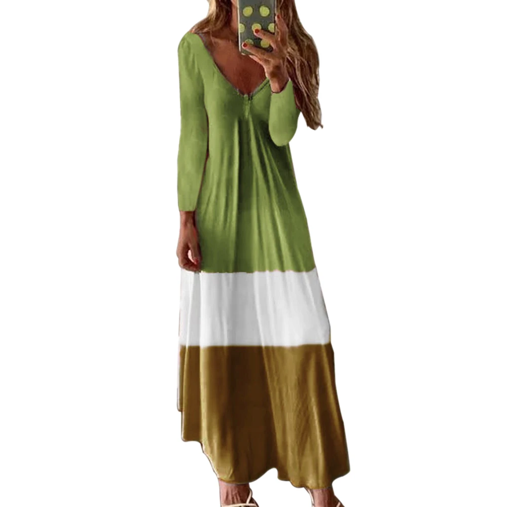 03Green LOOZYKIT женское нарядное платье макси с длинными рукавами и круглым вырезом женское весенне-осеннее Свободное длинное платье Boho с цветным блоком новая одежда - Цвет: 03Green