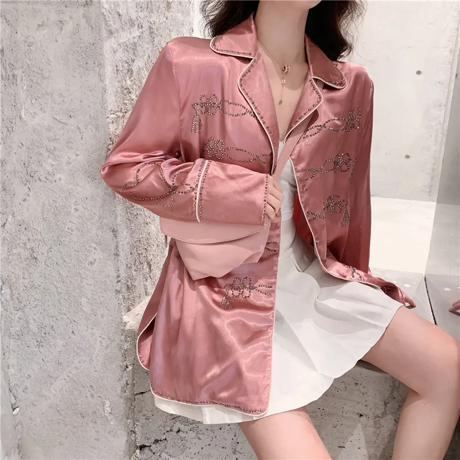 

2019 ~ Girly Style Fall in Love, Pink Silky Satin Gloss Suit Jacket