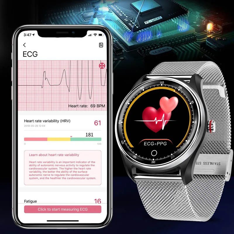 Новые ЭКГ + PPG Смарт часы кровяное давление монитор сердечного ритма IP68