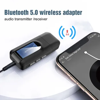 

2 In 1 Mini Stereo Audio Transmitter Receiver 3.5mm/USB Bluetooth 5.0 Wireless Audio Adapter LCD Screen for Car PC TV Headset