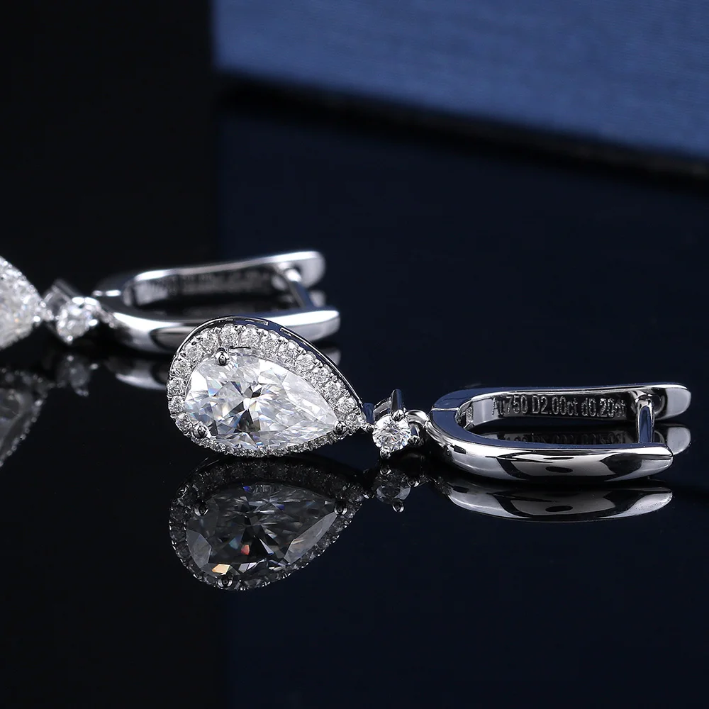 Серьги из моисанита и груши 2 карат + карата моисанит с эффектом пуш ап 14 к белое