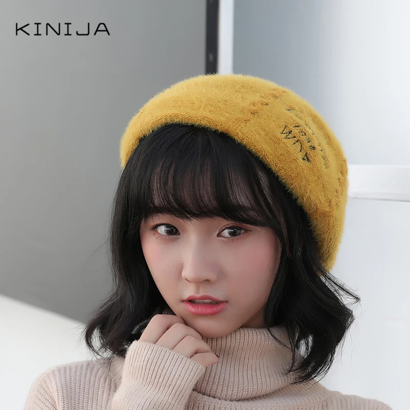 Зимний теплый плюшевый берет из норковой шерсти женский для девушек в