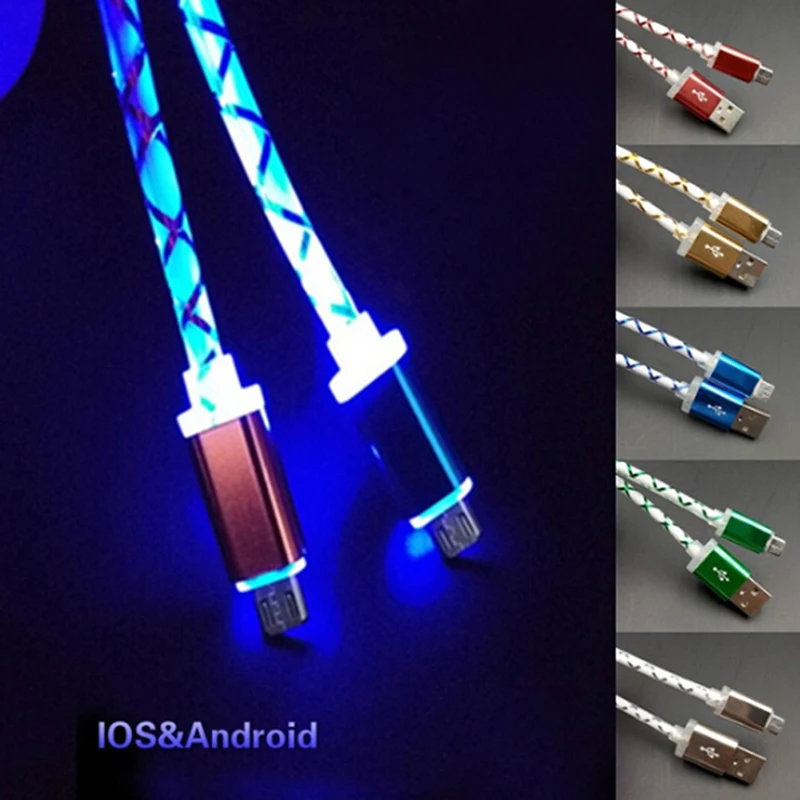 1 м Micro USB кабель для телефона Видимый светодиодный светильник Micro usb кабель для синхронизации данных и зарядки для телефонов Android универсальные кабели для телефонов