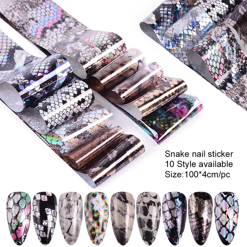 Holographic Nail Foil Charm Snake Skin Design For Nails Art Transfer Sticker Manicure DIY Decoration 100*4cm | Красота и здоровье