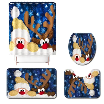 

Ne Merry Christmas Shower Curtain / Non-Slip Rug/ Toilet Lid Cover/ Bath Mat Santa Deer Pattern for Christmas Decoration SMD66