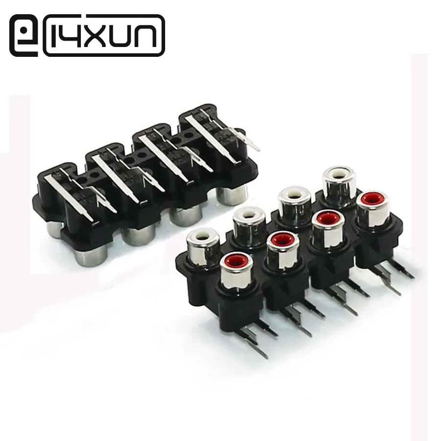 

1pcs RCA 8 Pin Red + White Female Audio Video Plug jack Right Angle AV Socket Input and Output Connector