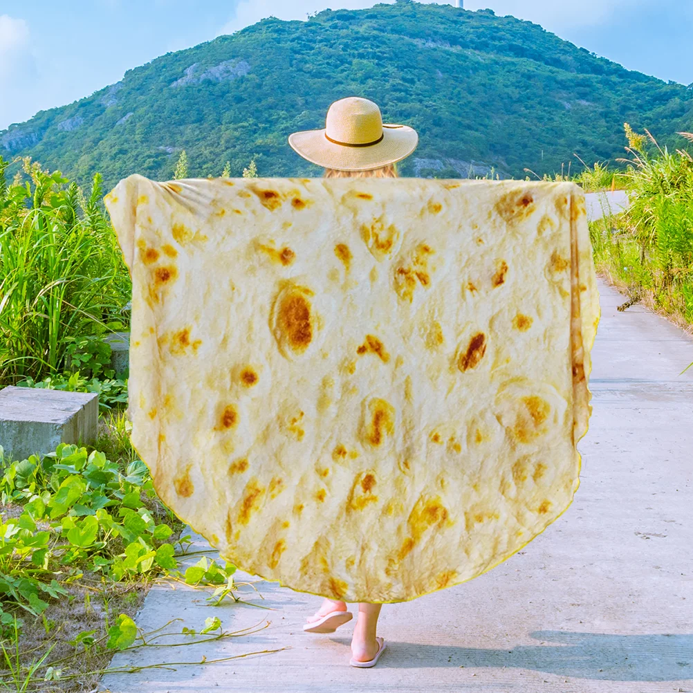 Мягкое фланелевое одеяло Burrito Tortilla, новинка, круглая форма, коралловый флис, одеяло для создания еды, одеяло s для пикника, самолета