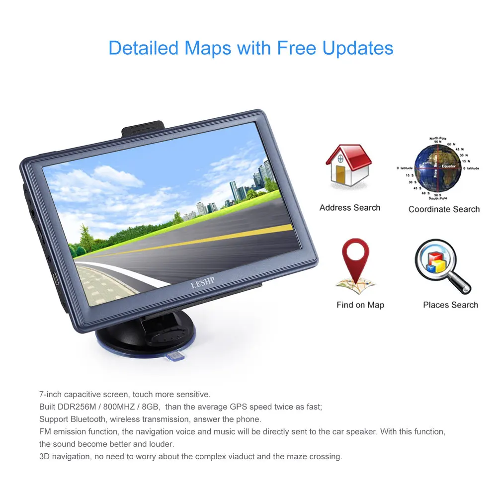 7 дюймов HD Автомобильный gps навигатор емкостный экран FM 8 ГБ/256 Мб DDR/800 МГц Автомобильный навигатор для грузовика gps Sat nav карта