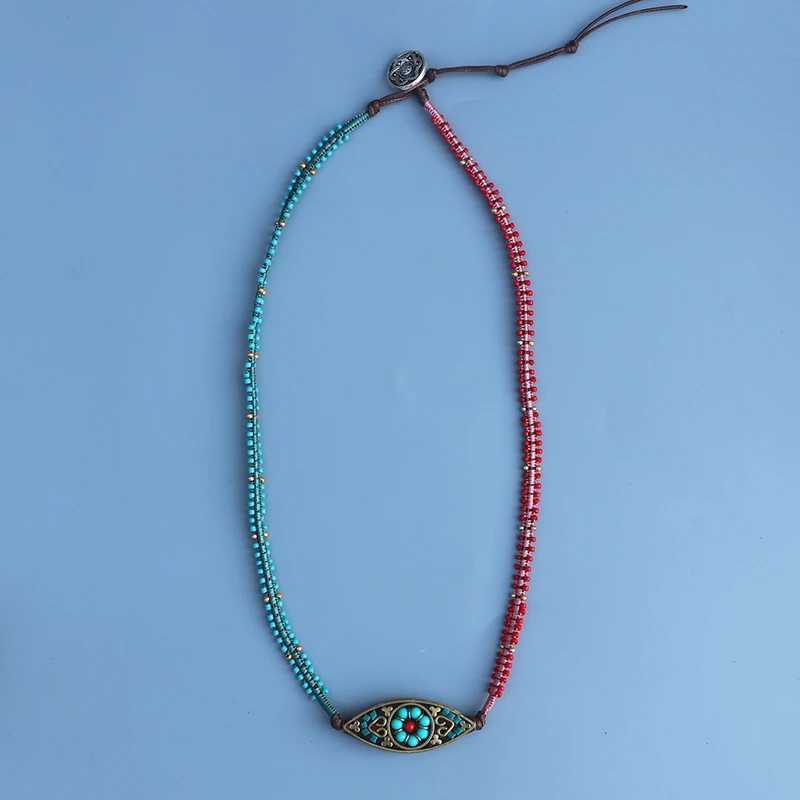 #*Cheap Evil Eye Nepal Pendant Necklace For Women Miyuki Seeded Beads Handmade Adjustable Boho Beads Choker Necklace