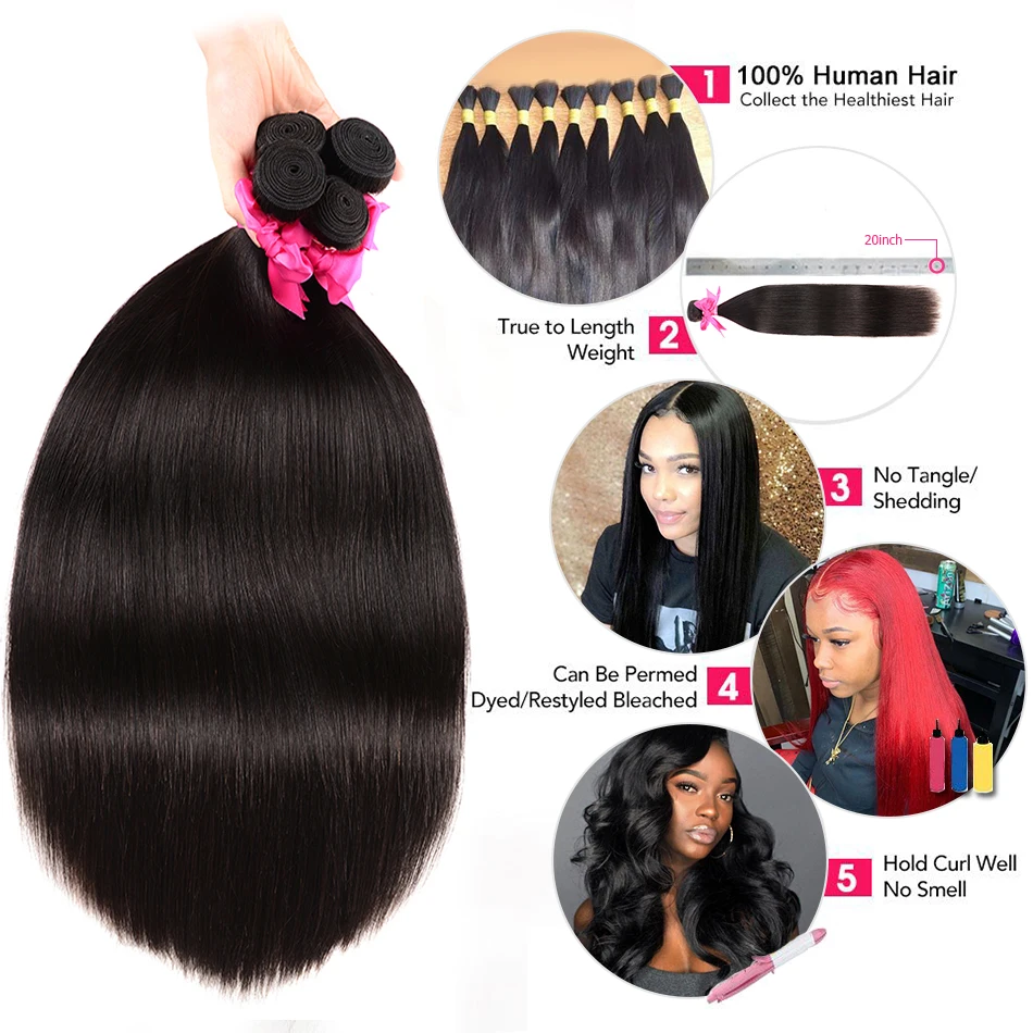 Straight Hair Bundles With Closure 4x4/5x5 Closure With Bundles Remy Human Hair 3 Bundles With Closure Indian Hair extension