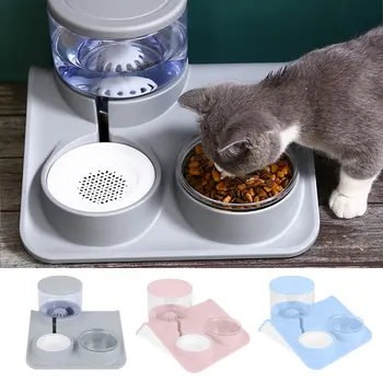 

Pet Double Bowl Food Feeder With Automatic Waterer Stainless Steel Cat Food Bowl For Dogs And Cats Pet Supplies^1