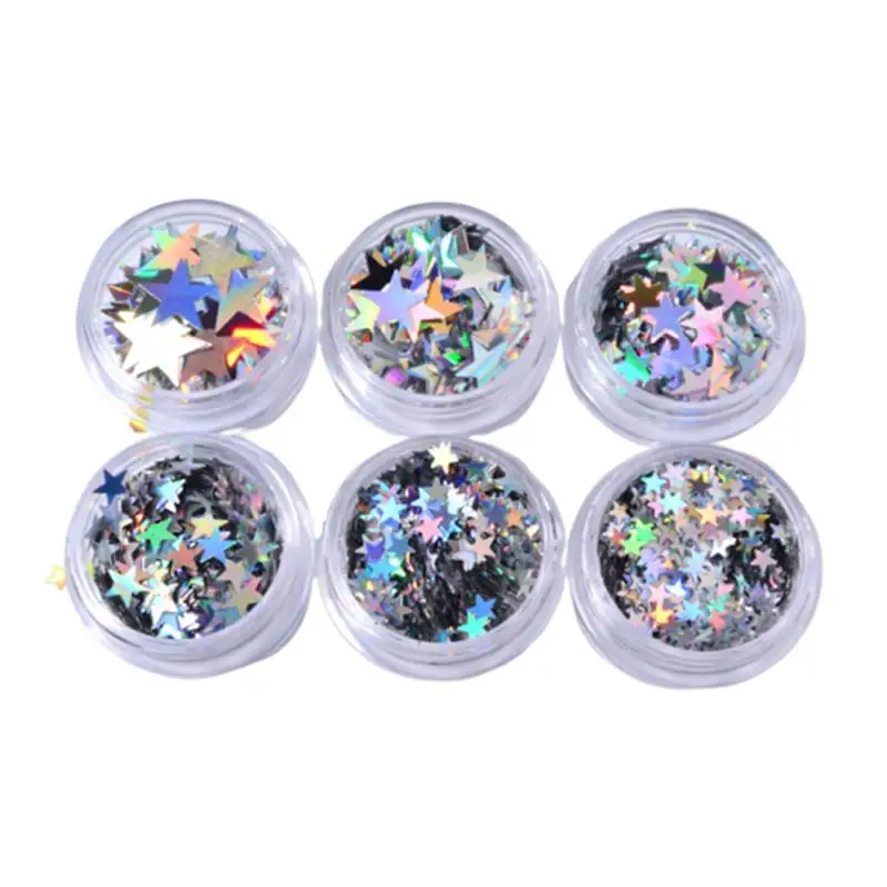 

6 Box Shining Star Manicure Pieces Colorful Shining Pieces for Woman Lady Female Star Pattern