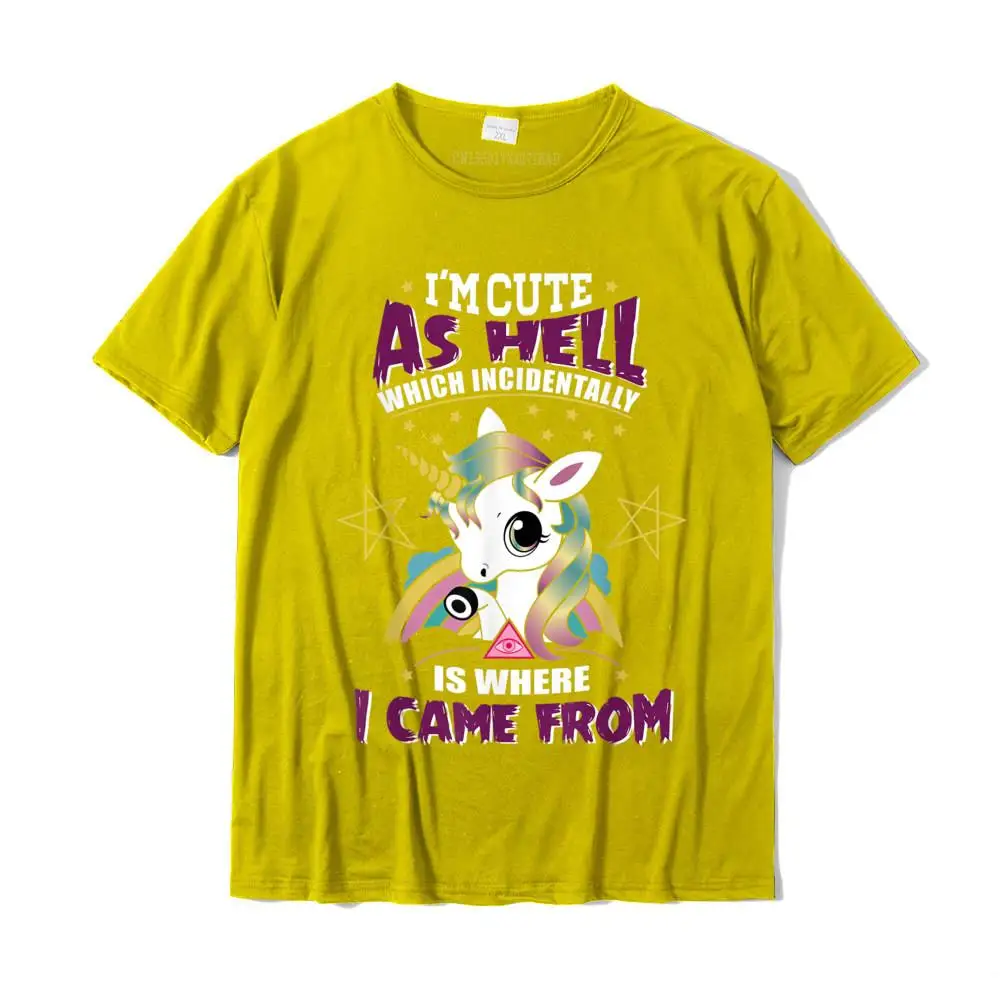 Printed On Tops Shirts Funky Round Collar Normal Short Sleeve 100% Cotton Mens T Shirts Design Tee-Shirts Top Quality I'm Cute As Hell T-Shirt Majestically Evil Unicorn Tee Gift__MZ22965 yellow