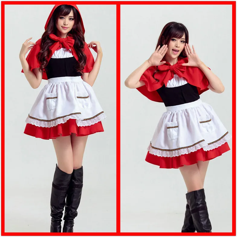 

Adult Female Halloween Little Red Riding Hood Performance Costume qin zi fu Makeup Ball COS Little Red Riding Hood Character Cos