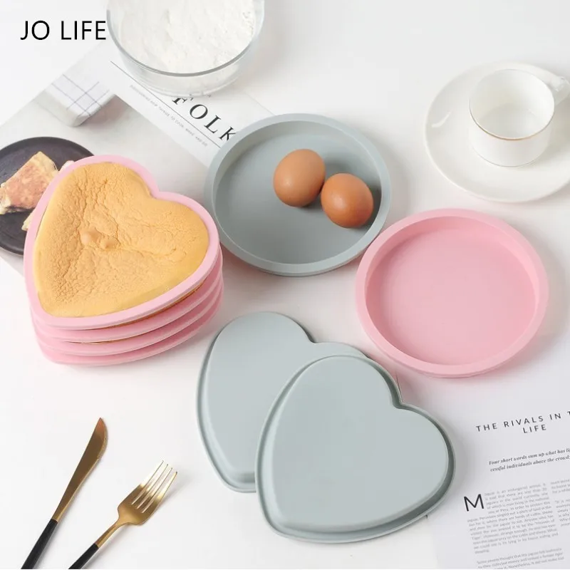 

JO LIFE 6inch Baking Tool Silicone Heart Round Shaped Cake Embryo Mold Dessert Decoration Cup Cake Bakeware