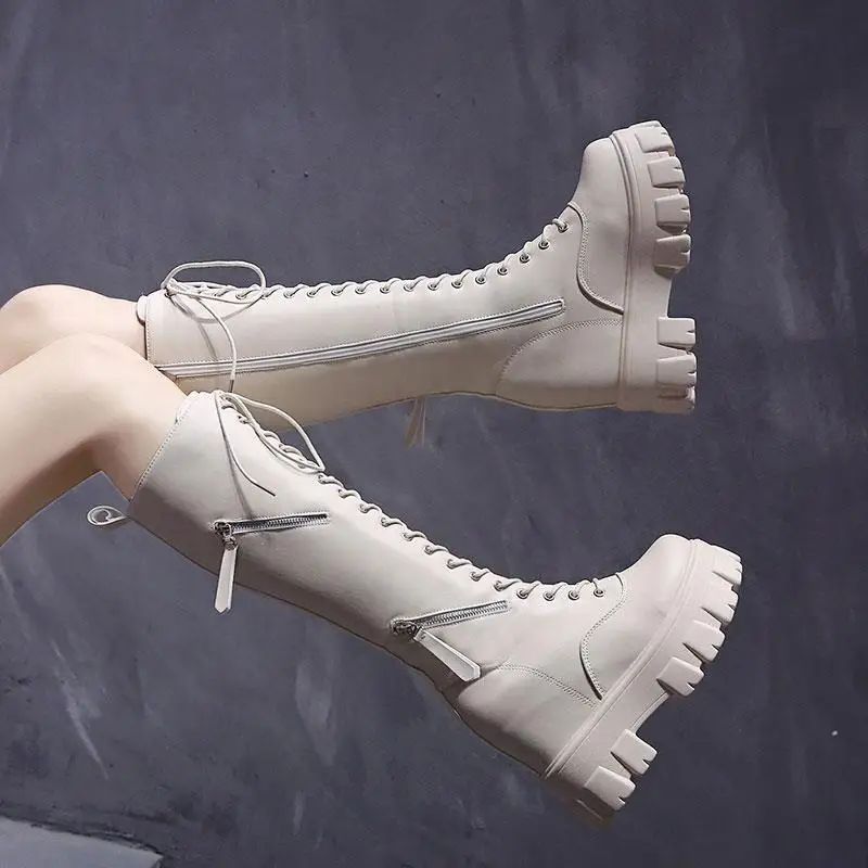 

2020 New Spring and Autumn style with elevated but knee-high and thick-soled Martin platform boots women