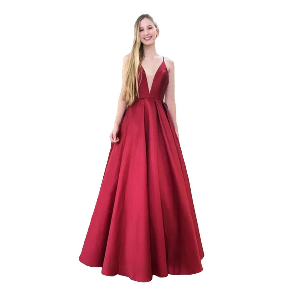 Иллюзия v-образным вырезом платье для выпускного вечера Спагетти ремень длинное платье для вечерние с открытой спиной длина до пола А-силуэт формальное платье Vestidos De Gala - Цвет: Красный