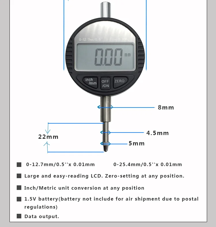 Цифровой индикатор 0-12,7 мм/0-25,4 мм 0,01 мм 0,000" Электронный микрометр микрометрический/дюймовый индикатор