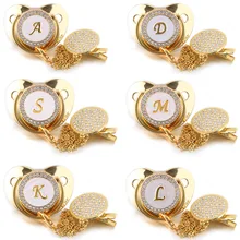

Luxury gold Rhinestones Baby Pacifier 26 Letter Bling Baby Pacifier with Chain Clip Newborn BPA Free Soother Chupeta Sucette