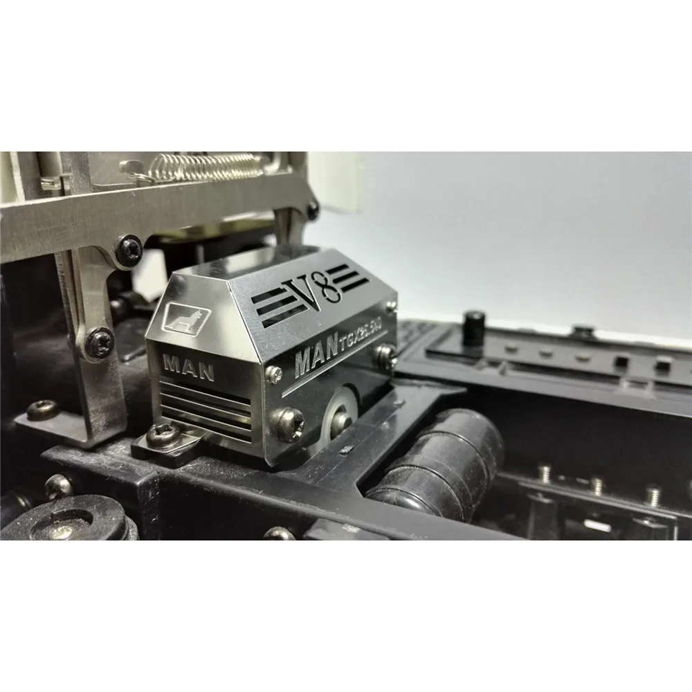 

V8 Hood Gearbox Wave Box Stainless Steel Cover for 1/14 Tamiya Man 56325 TGX RC Tractor Truck Parts Accessories