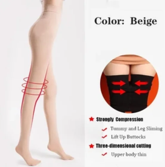 Beige 2 размера вниз компрессионные колготки и чулки женские поднимают ягодицы шейпер для ног стройнящие чулки - Цвет: Beige