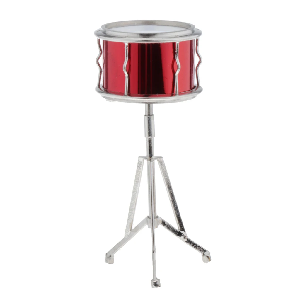 1:6 Scale Dollhouse Metal Snare Drum Model Musical Instruments Kids Toys Red