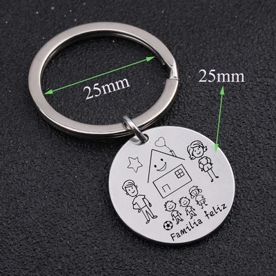 girl and 2 boys Stick Family Spanish Familia Feliz Keychain Custom Parents and Children Figure Gift for Family House Fashion Simple Bag Charm - Цвет: girl and 2 boys