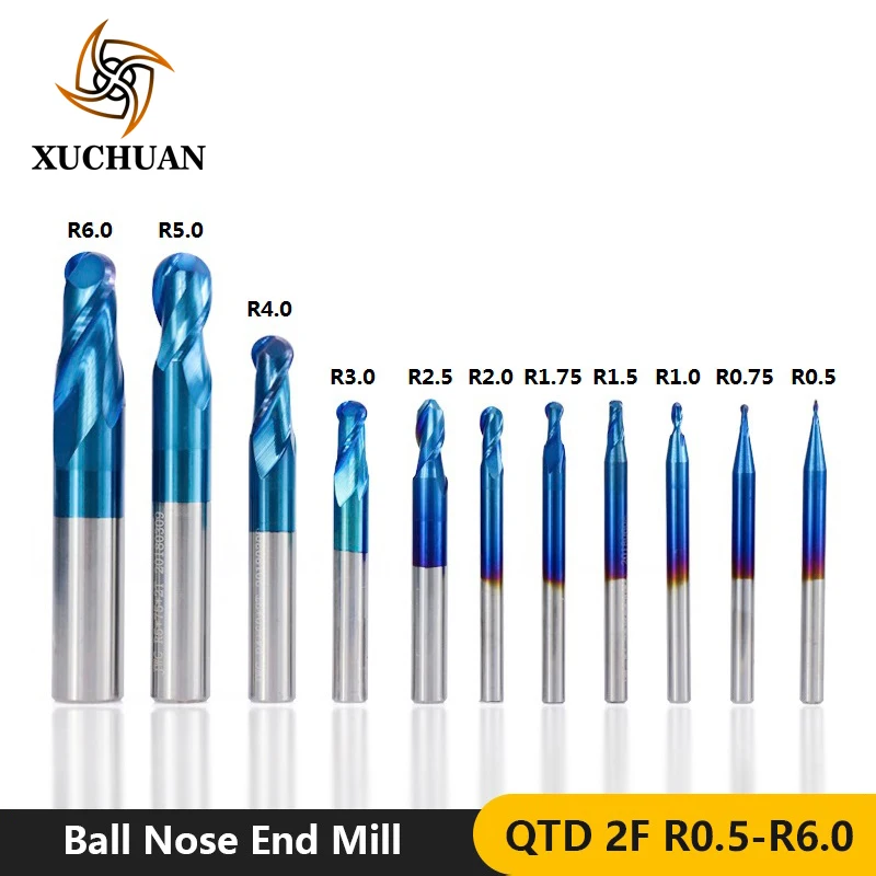 

1pc R0.5-R6.0 Ball Nose End Mill HRC 50 CNC Milling Cutter Nano Blue Coated Engraving Bit 2 Flutes Carbide End Mill