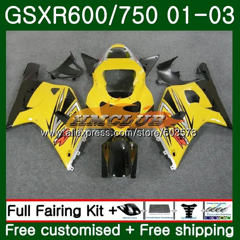 Корпус для SUZUKI GSX-R600 GSXR-600 K1 GSXR600 01 02 03 желтый черный 4CL. 56 GSXR 600 750 GSXR-750 GSXR750 2001 2002 2003 обтекатель