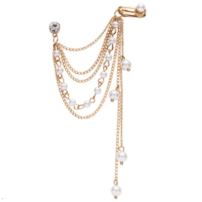 E258Gold Панк преувеличенные Стразы, серьги-манжеты для женщин, Boho акриловый камень, цепочка с кисточками, большие клипсы, серьги, модное ювелирное изделие - Окраска металла: E258Gold