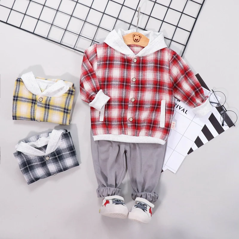 

Baby Suits Baby Boys Clothes Set Long Sleeve Plaid Hoodie Sweatshirt Tops Autumn And Pants Trouser Costume Set