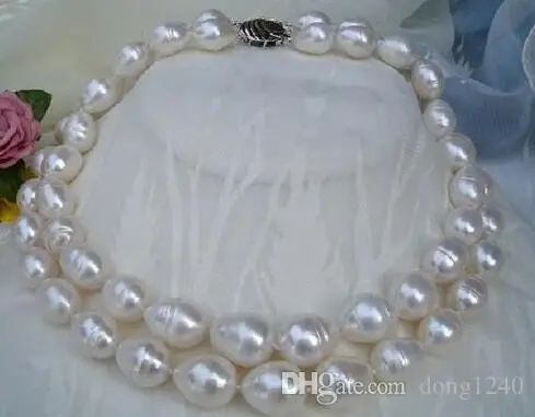 

Double strands of 9-10mm natural freshwater white baroque pearl necklace 18 "19