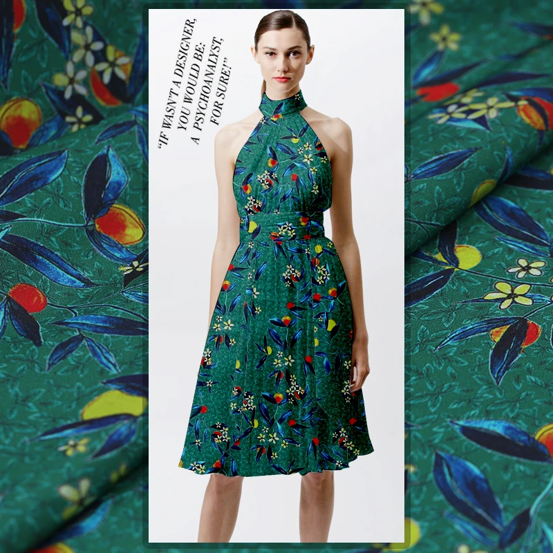 100% шелк крепдешин ткань для женщин платье красная вишня печатная Ткань diy шитье 114