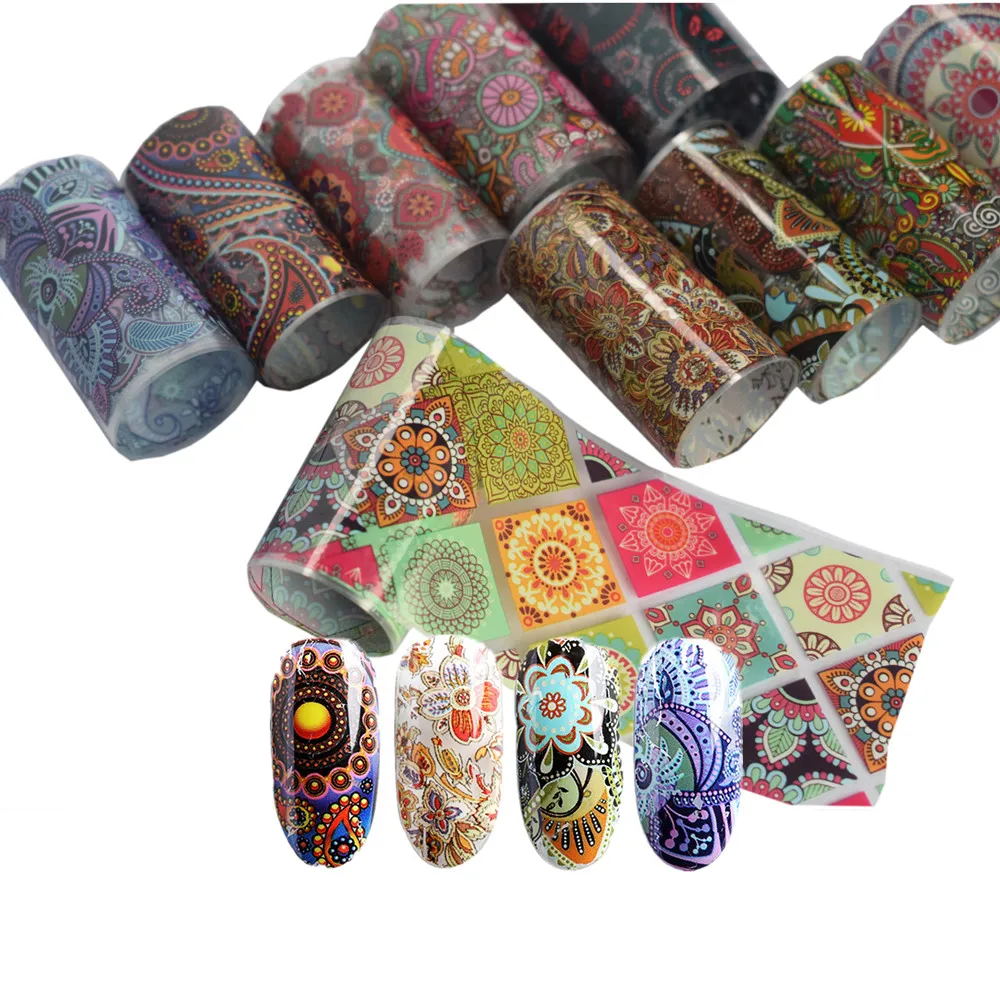 10 Adet 4 100cm Paisley Renkli T rnak Folyolar Bohemia Nail Art 