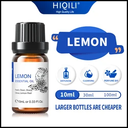 HIQILI 10ML Best Lemon Essential Oils 100% Pure Natural Plant Aromatherapy Diffuser Fruity Oil Fresh Air，Energetic，Car，Citrus