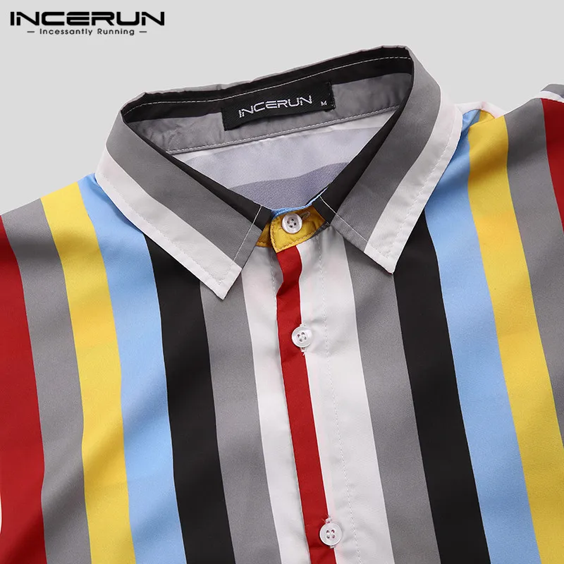 INCERUN стильная рубашка в полоску с цветным блоком для мужчин, дышащий с длинным рукавом, на пуговицах, уличный лацкан, свободные базовые рубашки для мужчин Camisa