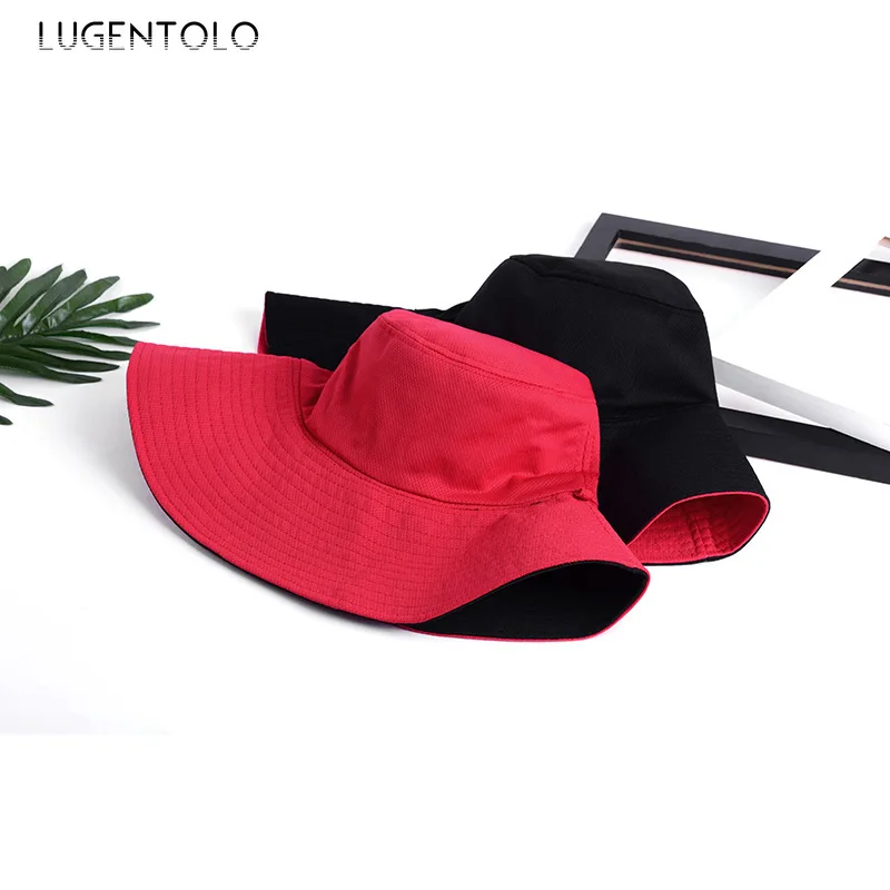 Lugentolo, женская шляпа, модная, однотонная, Корейская версия, дикая, летняя, двухсторонняя, шляпа от солнца, крышка, лицо, шляпа от солнца