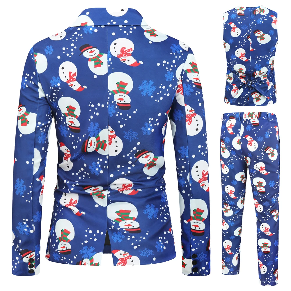 Мужская модная повседневная одежда с принтом снеговика, Рождественская одежда с длинным рукавом для свадебной вечеринки, уличная одежда, Модный повседневный костюм с принтом из 3 предметов