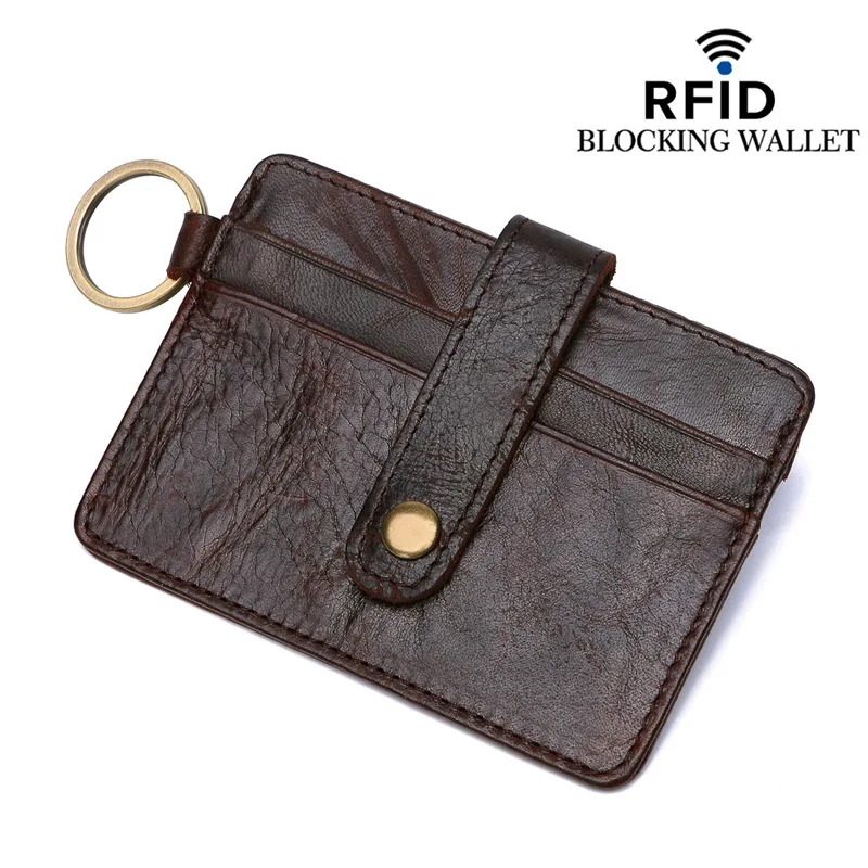 100 шт Geniune кожаный тонкий кошелек Hasp портмоне RFID Блокировка кредитный держатель для карт ретро-Брелок чехол для карт для мужчин и женщин