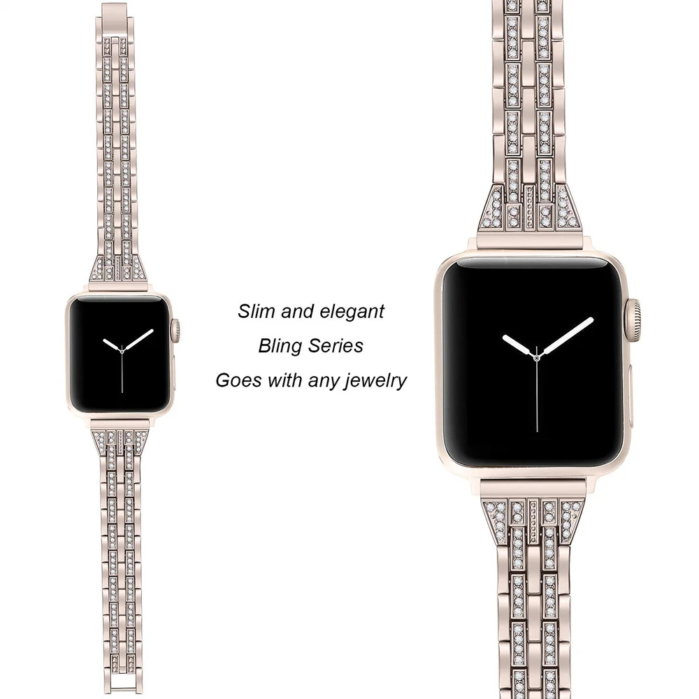 Металлический ремешок для часов, совместимый с Apple Watch, 38 мм, 40 мм, 42 мм, 44 мм, 4 серии, браслет с алмазной инкрустацией, 4 цвета на выбор