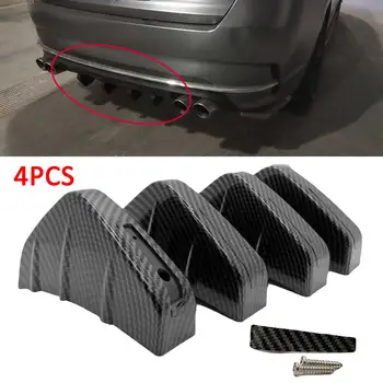 

4pcs Molding Shark Lip Spoiler Carbon Fiber Car SUV Rear Bumper Diffuser Fin Protector Cover Universal