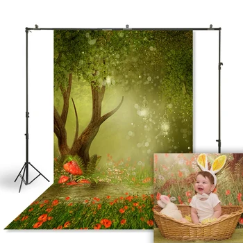 

Tree Green Grass Red Flowers Background Photography Backdrop Party Decor Baby Shower Photoshoot Photo Studio Background D-3072